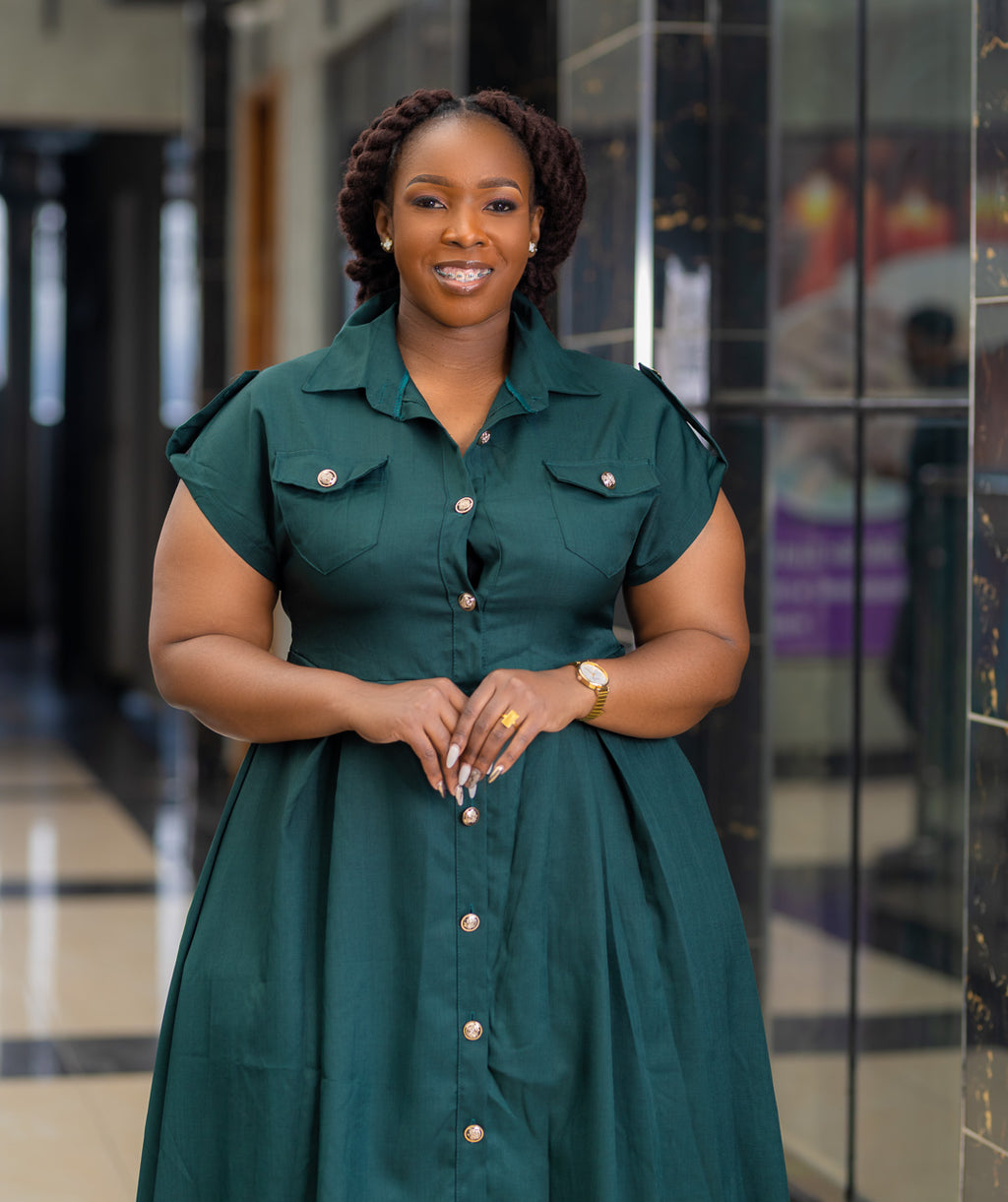 NORMANI GREEN SKATER DRESS