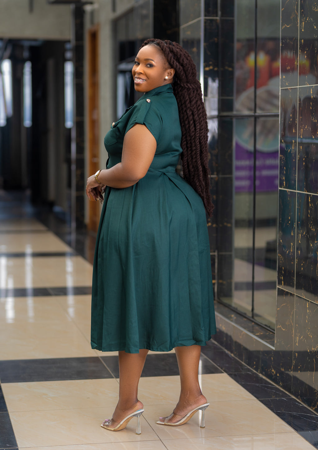 NORMANI GREEN SKATER DRESS