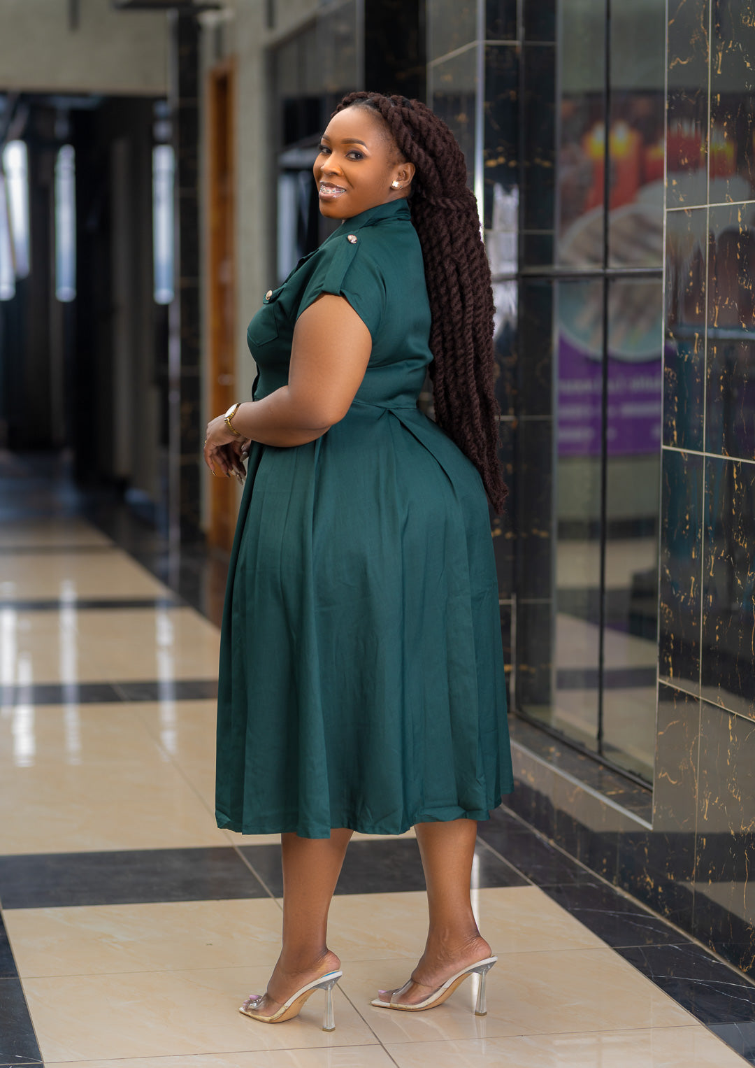 NORMANI GREEN SKATER DRESS